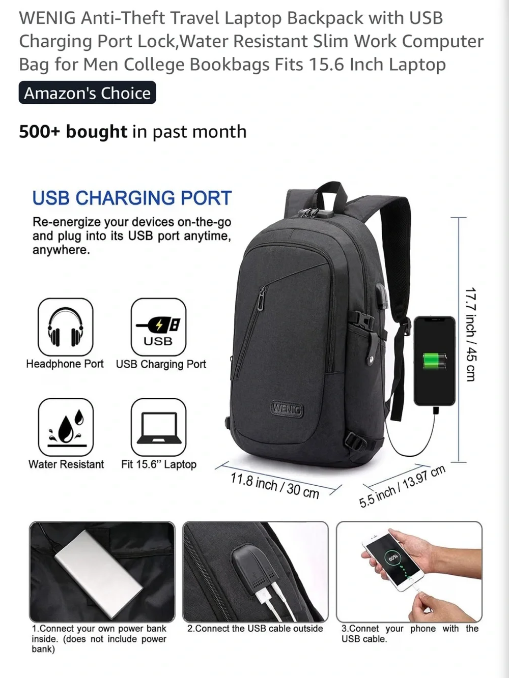 WENIG Locking Anti Theft Backpack